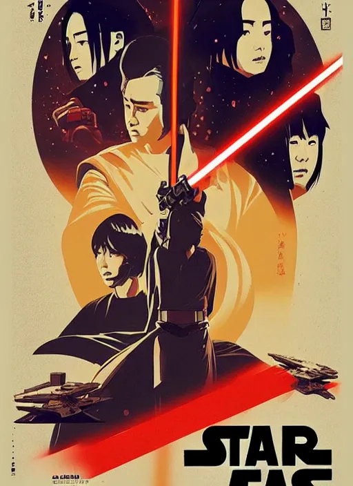 Prompt: a japanese movie poster for star wars, poster art by james gilleard, cgsociety, retrofuturism, movie poster, poster art, concert poster