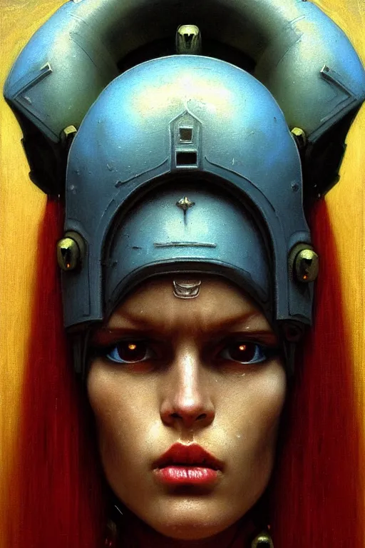 Image similar to character portrait cyberpunk starcraft terran warhammer 4 0 k space marine tech priest warrior princess ( ( ( ( ( ( ( ( totally definitely not negative no not girl with the pearl earring inspired ) ) ) ) ) ) ), beksinski character design, painting by gaston bussiere, katsuya terada, frank frazetta, tom of finland, trending on artstation