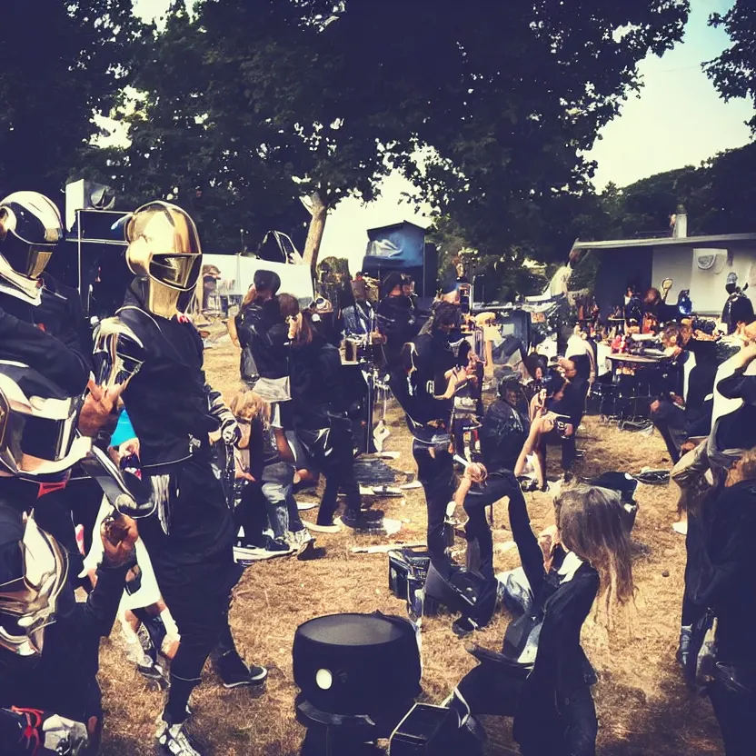 Prompt: daft punk performing at my back yard bbq, instagram photo