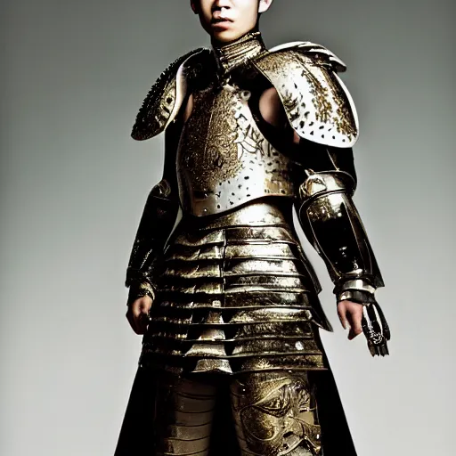 Image similar to a portrait of a beautiful young japanese male wearing an alexander mcqueen armor , photographed by andrew thomas huang, artistic