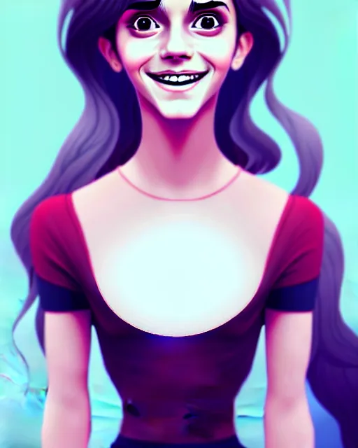 Image similar to beautiful full body Emma Watson goofy smiling illustration by lois van baarle and loish and ross tran and rossdraws and sam yang and samdoesarts and artgerm, digital art, highly detailed, intricate, sharp focus, Trending on Artstation HQ, deviantart