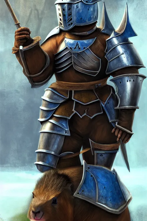 Image similar to a capybara in the style of an armored knight, as a matte oil painting and d & d art, fullbody, blue magic, arcane plasma, sharp focus, award - winning, extremely detailed, 4 k,