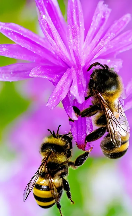 Image similar to a bee finding a beautiful flower, both entrapped in ice, only snow in the background, beautiful macro photography, ambient light