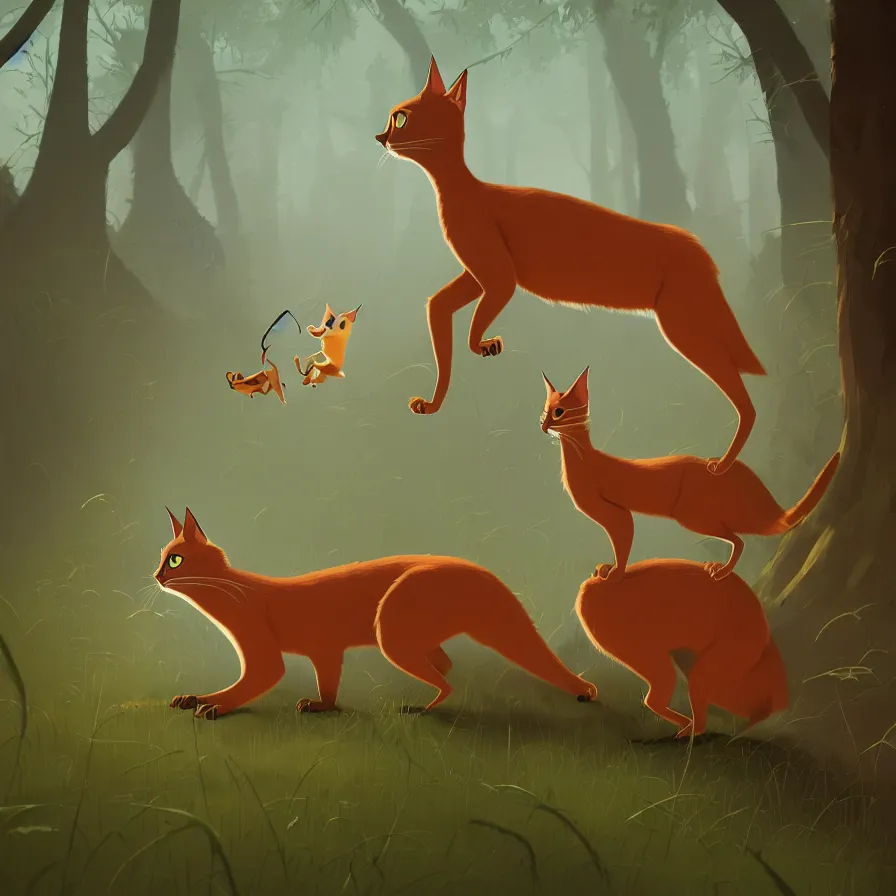 Image similar to Goro Fujita illustrating photo of a cate caracal in the woods, by Goro Fujita, ilustration, concept art, sharp focus, highly detailed, ArtStation