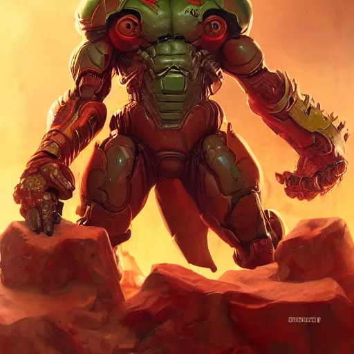 Image similar to doom eternal, mutant, tubes fused with the body, front view, painted by stanley lau, painted by greg rutkowski, painted by stanley, artgerm, masterpiece, digital art, trending on arts