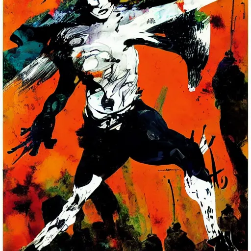 Prompt: DC The Sandman by Ashley Wood, Yoji Shinkawa, Jamie Hewlett, 60's French movie poster, French Impressionism, vivid colors, palette knife and brush strokes, Dutch tilt, 8k, hd, high resolution print