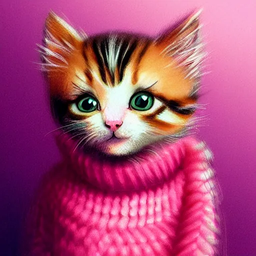 Image similar to cute kitten wearing a pink sweater, digital art, concept art, gemmy woud binnendijk, nixeu, artgerm