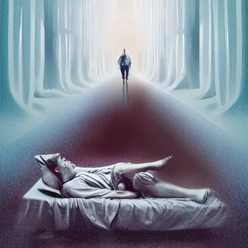 Image similar to I woke up in pieces, hospital bound, time is running out, surreal, fantasy, digital art