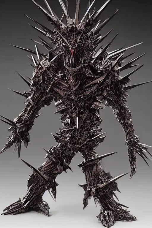 Prompt: a tokusatsu monster realistic with iron spikes by Yasushi Nirasawa