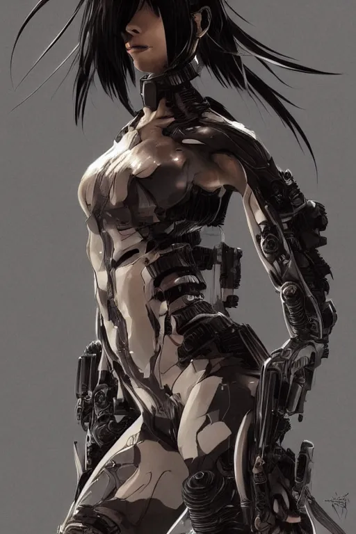 Image similar to Beautiful Gunnm Alita by Tsutomu Nihei, artstation, young, very attractive, pretty face, hyper detailed, rendering by octane, shallow depth of field, uplight