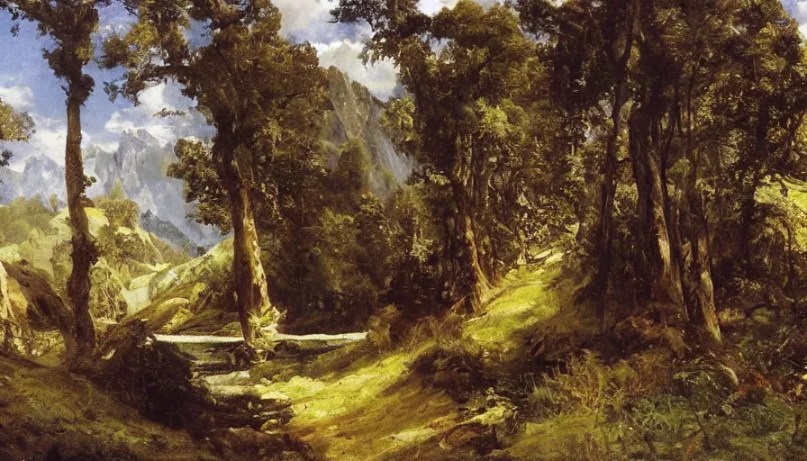 Image similar to a beautiful valley by eugene von guerard, ivan shishkin, john singer sargent