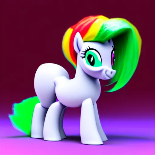 Prompt: white colored stoner pony from my little pony, marijuana themed, weed cutie mark, art, volumetric smokey background, colorful, 3 d, render, blender 3 d, soft lighting, green mane