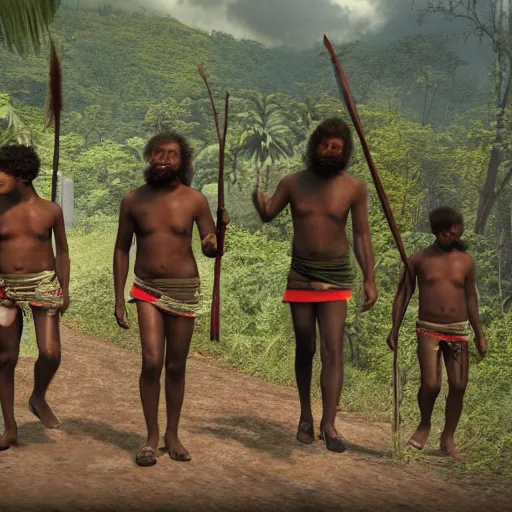 Image similar to detailed 4 k photorealistic papuan tribe walk in detailed new york