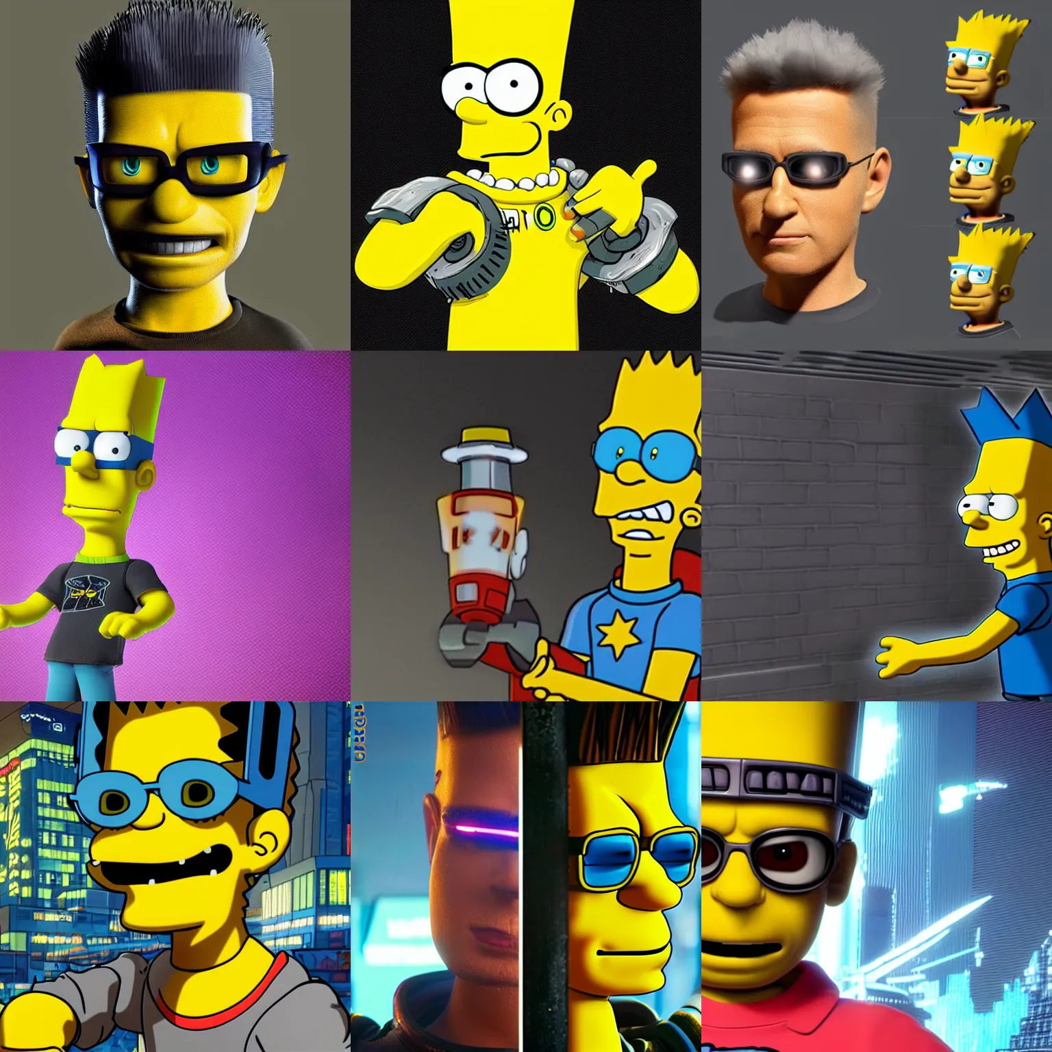 Prompt: 3d cartoon portrait of Bart Simpson as a character in Cyberpunk 2077