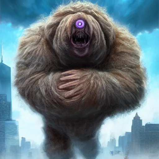 Prompt: colossal fluffy tardigrade attacking new york, fantasy, medieval, vivid colors, elegant, concept art, sharp focus, beautiful face, digital art, hyper - realistic, 4 k, unreal engine, highly detailed, hd, dramatic lighting by brom, trending on artstation