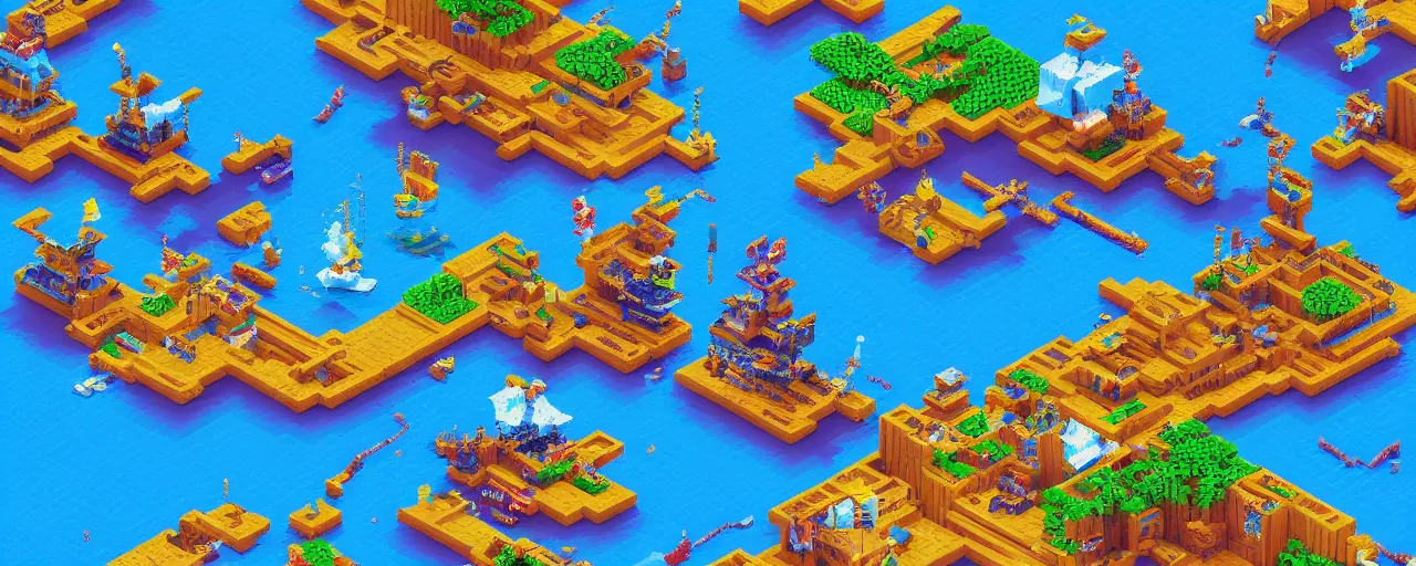 Prompt: isometric pixel voxel art pirates battle high details beautiful aesthetic