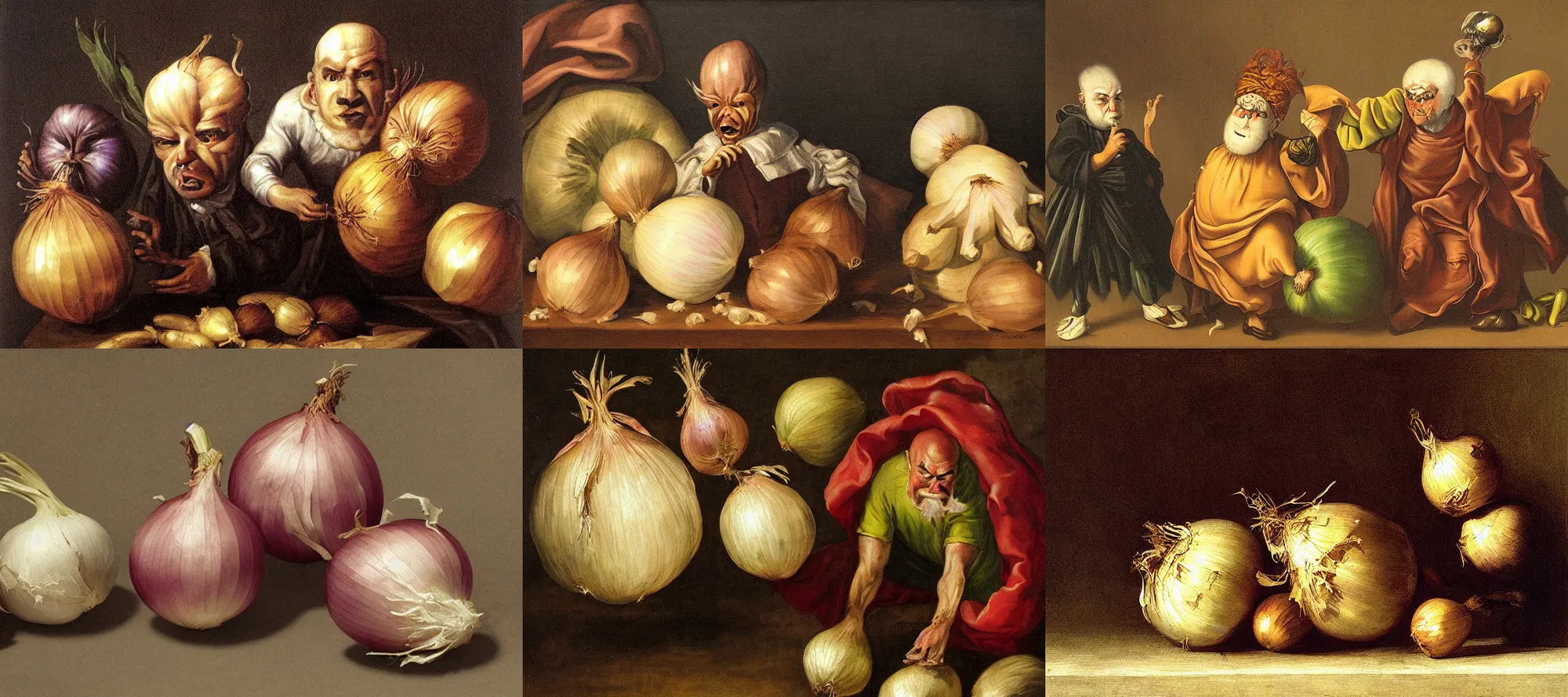Prompt: onion thug, baroque painting, menacing onion guy, threating