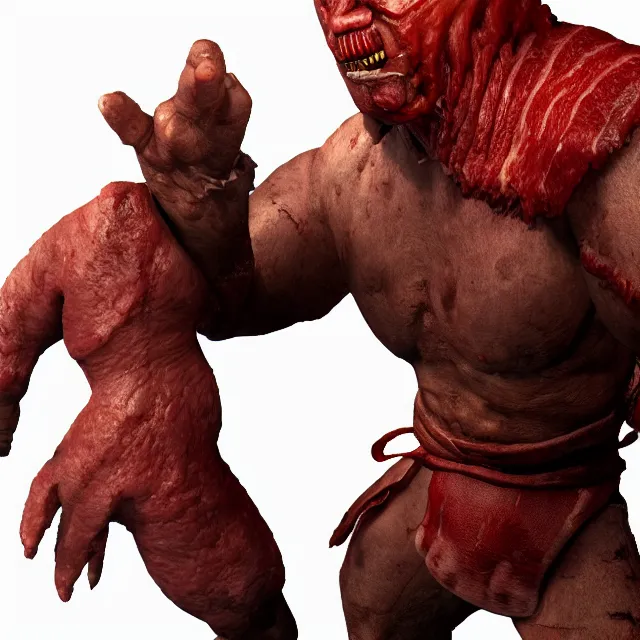 Image similar to meat man in mortal kombat, videogame 3d render, 4k, artstation