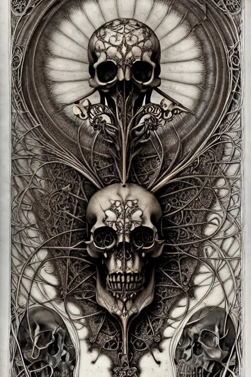 Image similar to art forms of nature by ernst haeckel, memento mori by arthur rackham, ornate antique porcelain beautiful skull mask, ultrasharp, photorealistic, hyperdetailed, octane render, polished, art nouveau, neo - gothic, gothic, intricate ornamental organic filigree, art nouveau botanicals, art forms of nature by ernst haeckel, horizontal symmetry, symbolist, visionary