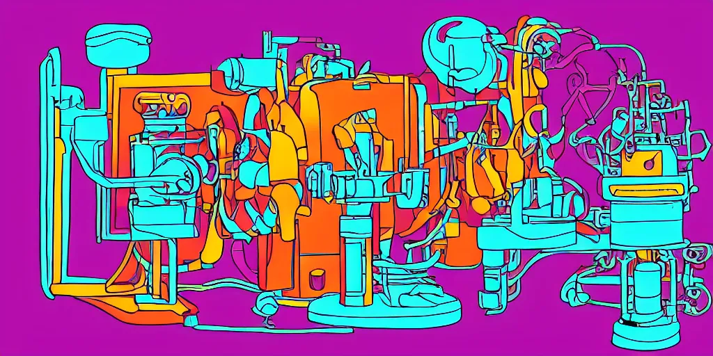 Image similar to colorful illustration of a mad scientist's machine