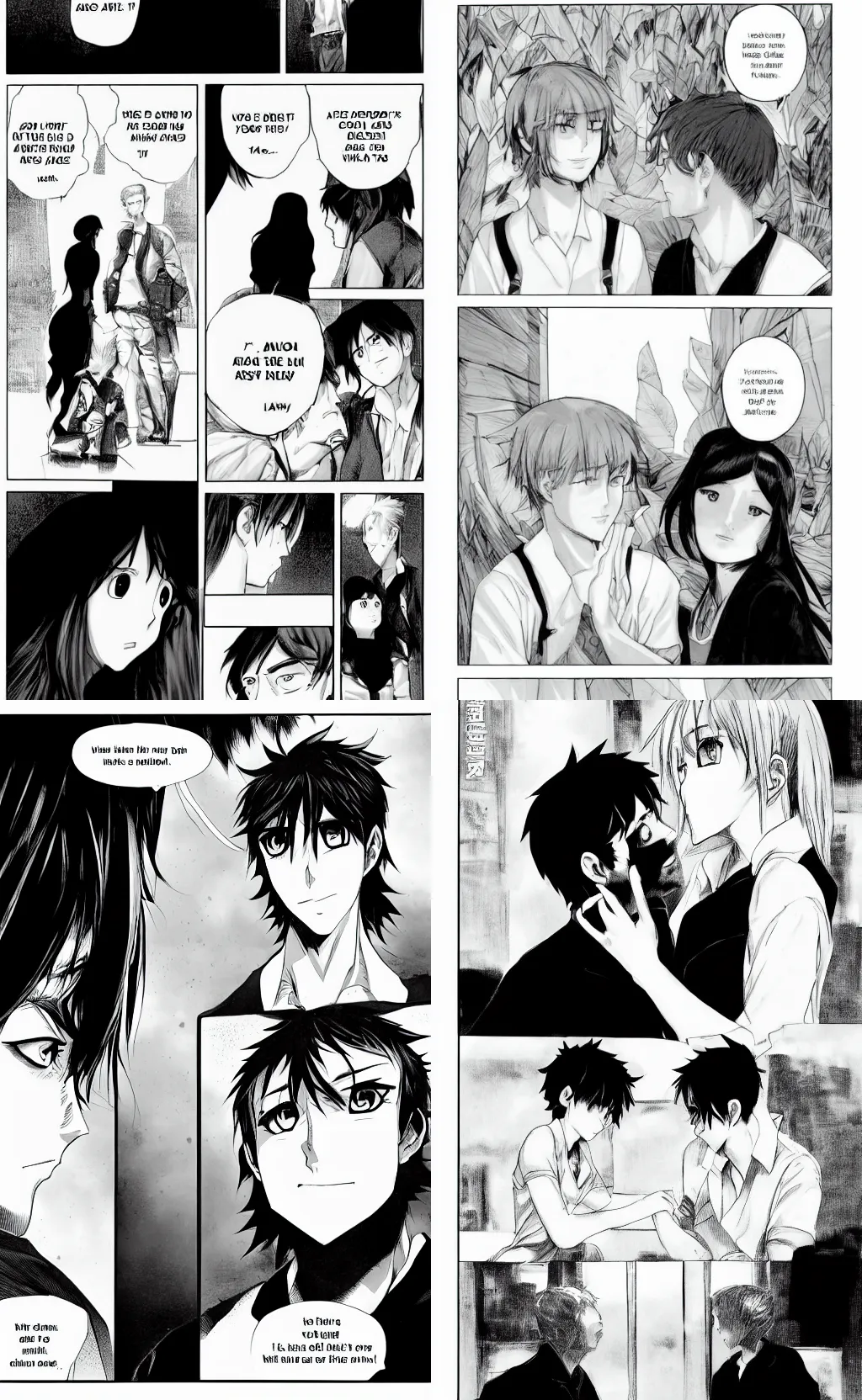 Prompt: aaron and sarah staring at each other, manga page