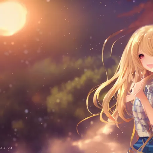 Prompt: a very beautiful anime girl, full body, long golden hair, sky blue eyes, full round face, short smile, mini jeans skirt, cute top, winter setting, cinematic lighting, medium shot, mid-shot, highly detailed, trending on Artstation, Unreal Engine 4k, cinematic wallpaper by Stanley Artgerm Lau, WLOP, Rossdraws, James Jean, Andrei Riabovitchev, Marc Simonetti, and Sakimichan