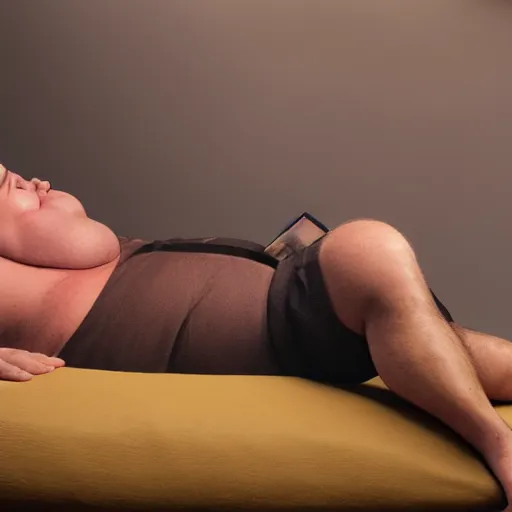 Image similar to a photo of a large fat man melting in his skin