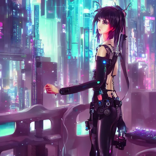 Image similar to - cyberpunk anime girl, 4 k, trending on artstation, renaissance