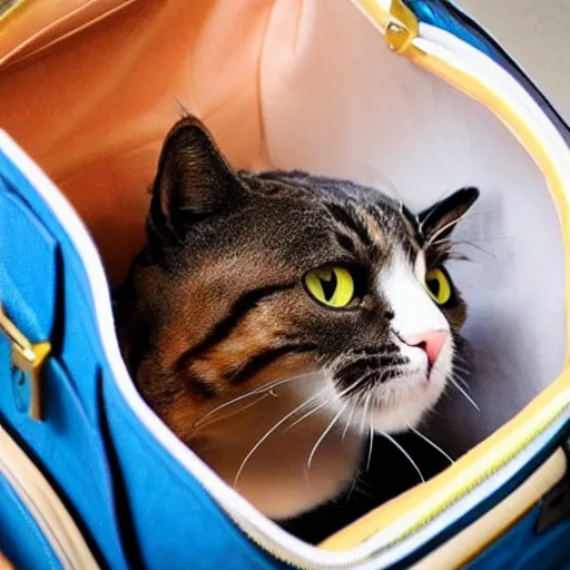 Image similar to cat inside a travel bag sticking its head out