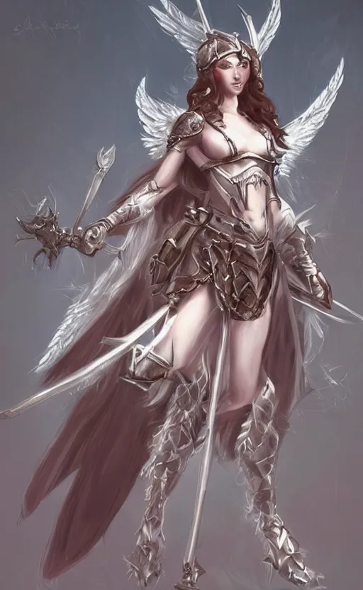 Prompt: Fantasy Concept character art of a victorian angel knight girl. By artstation trending. Highly detailed