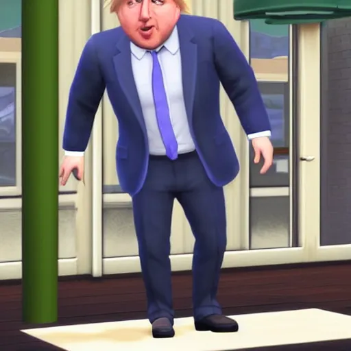 Image similar to a screenshot of boris johnson in the sims 4 3 d rendering. unreal engine. amazing likeness. very detailed. cartoon caricature