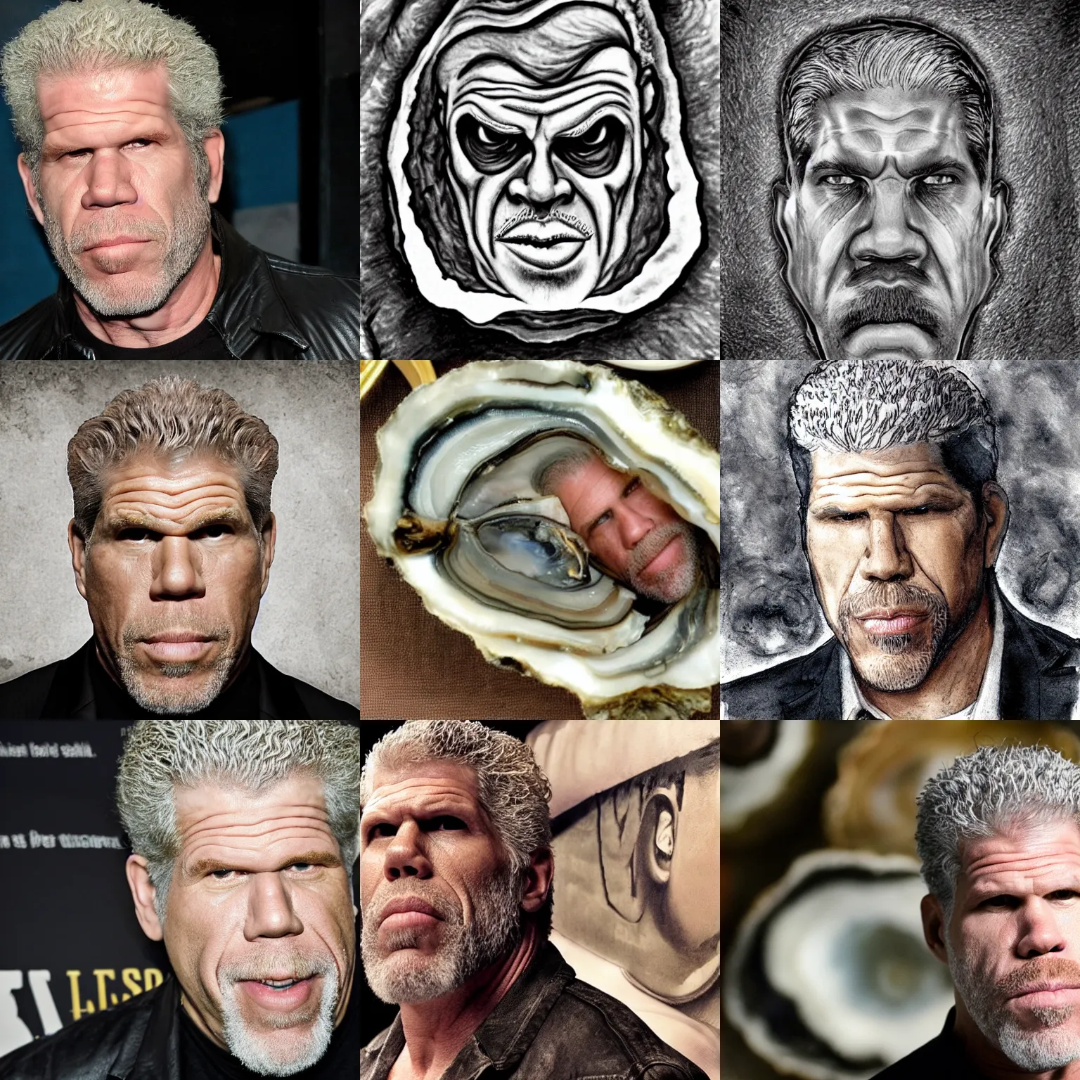 Prompt: ron perlman's head in a oyster