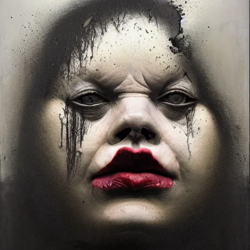 Image similar to portrait of the face of big fat old sumoringer as despair from sandman, venus of willendorf, by jeremy mann, by gregory crewdson, by bastien lecouffe deharme, by russ mills, sad face, topknot, black hair, mourning, black eyes, white room, soft lightning, high detailed, 8 k