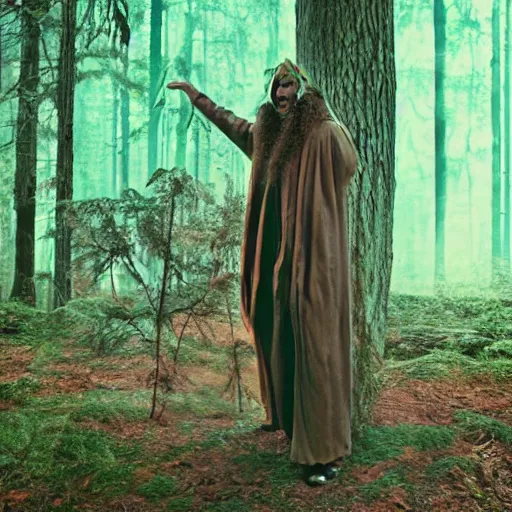 Image similar to magical wizard in forest, dusty colorized photo from the 70s