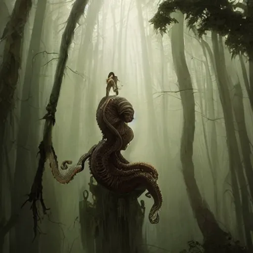 Prompt: epic hyperdetailed portrait of 🐙🕷 lurking in the shadows. by greg rutkowski, highly detailed portrait, rococo, digital painting, artstation, concept art, smooth, sharp foccus ilustration, artstation hq. intricate, elegant. art by wlop and artgerm and greg rutkowski and alphonse mucha, masterpiece. misty rainforest