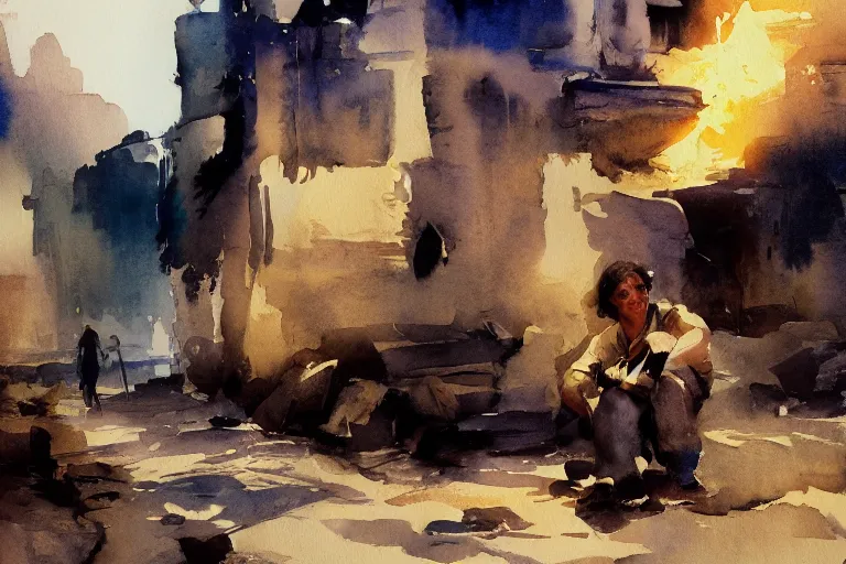 Prompt: small centered on watercolor paper, paint brush strokes, abstract watercolor painting of ancient egyptian stone mason, cinematic light, national romanticism by hans dahl, by jesper ejsing, by anders zorn, by greg rutkowski, by greg manchess, by tyler edlin