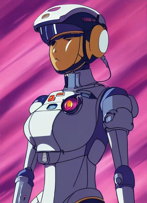 Image similar to Portrait of a female mech pilot in a bodysuit, 80s anime, cel-shaded, highly detailed, dramatic background, complementary lighting, poster