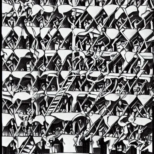 Image similar to high school, mc escher painting