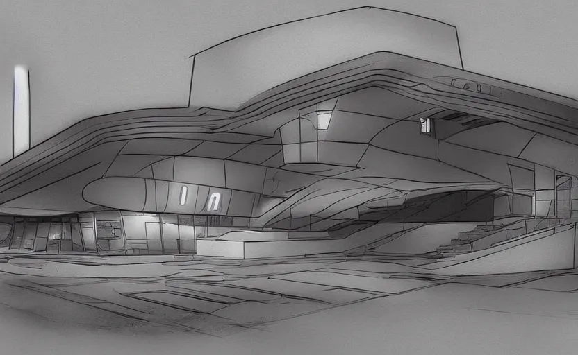 Image similar to Futuristic police station. By Frank Lloyd Wright, concept art, digital painting, highly detailded