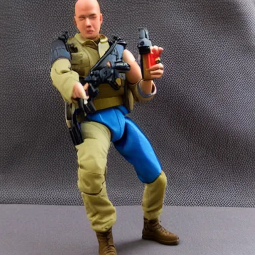 Image similar to G.I. Joe action figure. Articulated plastic dachshund