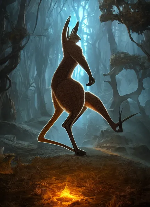 Image similar to cool kangaroo, ultra detailed fantasy, elden ring, realistic, dnd character portrait, full body, dnd, rpg, lotr game design fanart by concept art, behance hd, artstation, deviantart, global illumination radiating a glowing aura global illumination ray tracing hdr render in unreal engine 5