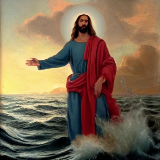 Prompt: Jesus Christ parting the seas