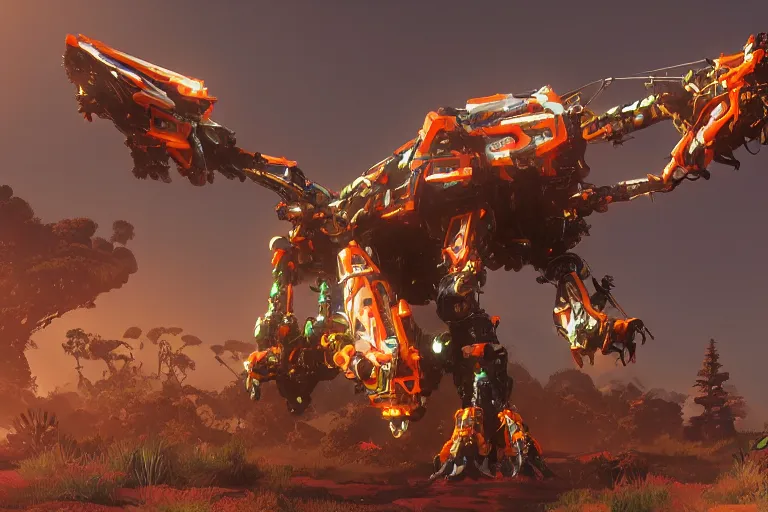 Image similar to sunwing machine mecha animal beast robot of horizon forbidden west horizon zero dawn bioluminiscence global illumination ray tracing hdr fanart arstation by sung choi and eric pfeiffer and gabriel garza and casper konefal