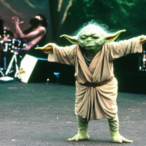 Image similar to yoda performing at woodstock