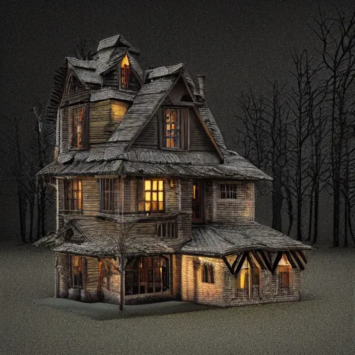 Image similar to village horror house forest darkness dark unreal render