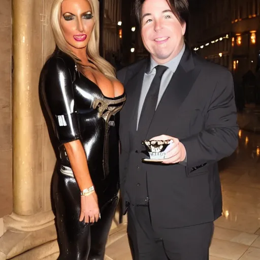 Prompt: jodie marsh & Michael mcintyre tea at the ritz, giger