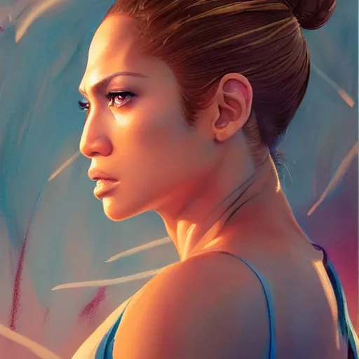 Image similar to jennifer lopez portrait as manga girl, realistic shaded perfect face, fine details. anime. realistic shaded lighting poster by ilya kuvshinov katsuhiro otomo ghost - in - the - shell, magali villeneuve, artgerm, jeremy lipkin and michael garmash and rob rey