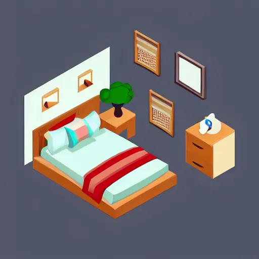 Prompt: cute isometric bedroom