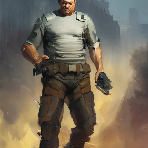 Image similar to protagonist of boomer shooter video game, painted by stanley lau, painted by greg rutkowski, painted by stanley, artgerm, masterpiece, digital art, trending on arts