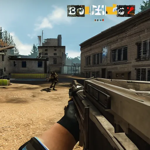 Image similar to screenshot from videogame, call of duty, inside primary school